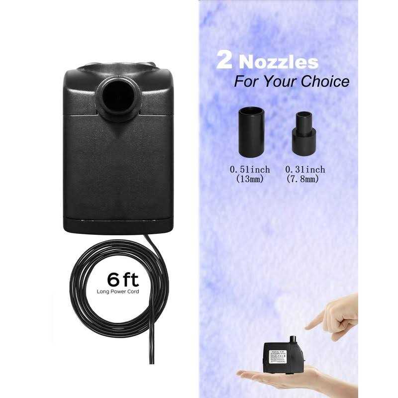 SongLong Submersible Pump 400GPH Ultra Quiet with Dry Burning Protection 6.5ft High Lift for Fountains - Image 3