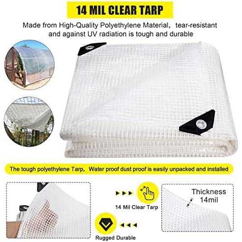 Clear Greenhouse Heavy Duty Tarp 14 Mil Clear Waterproof Cover,UV Resistant Poly Tarp with Grommets Superior Strength,for Gardening - Image 3