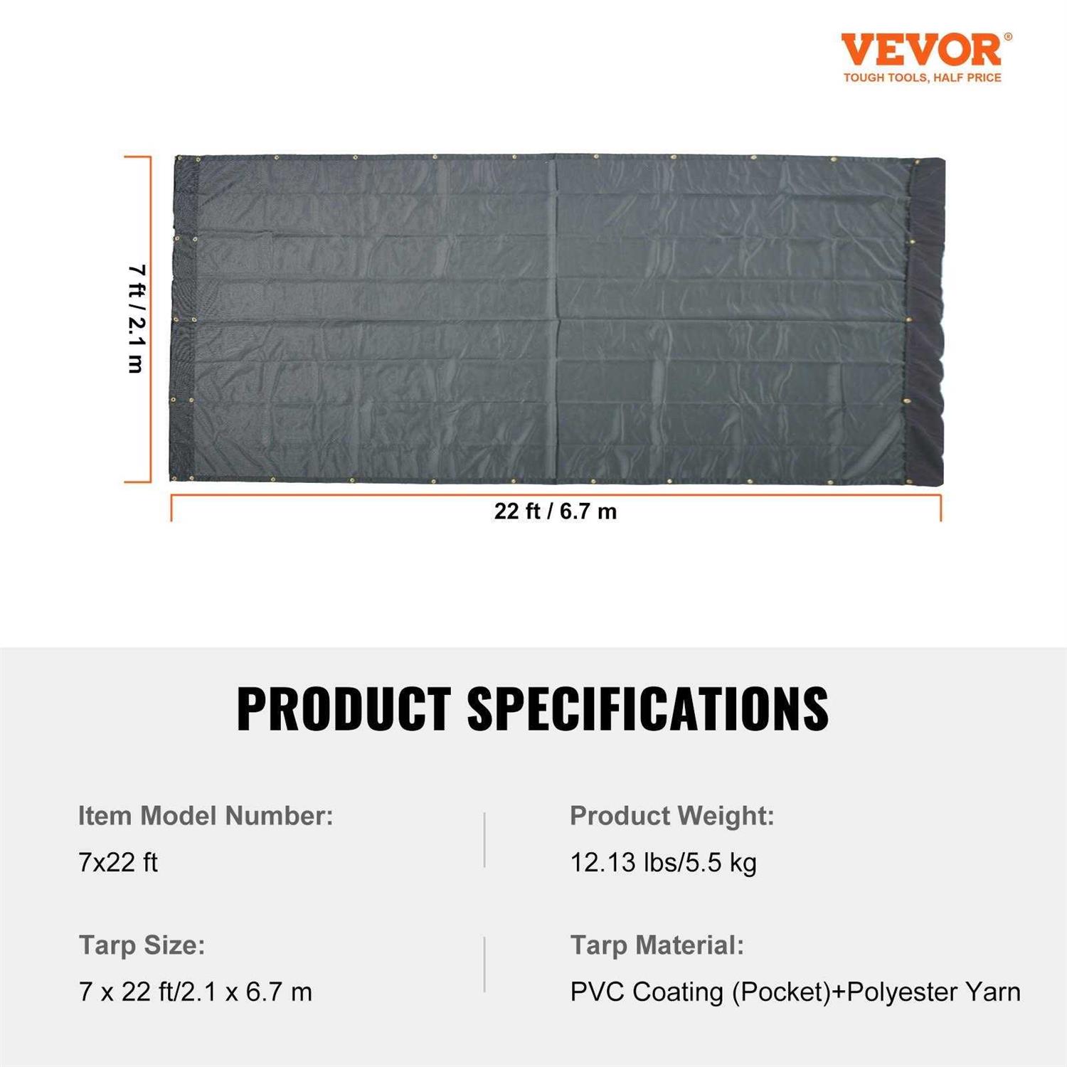 VEVOR Dump Truck Mesh Tarp PVC Coated Black Heavy Duty Cover with 5.5 18oz Double Pocket - Image 4