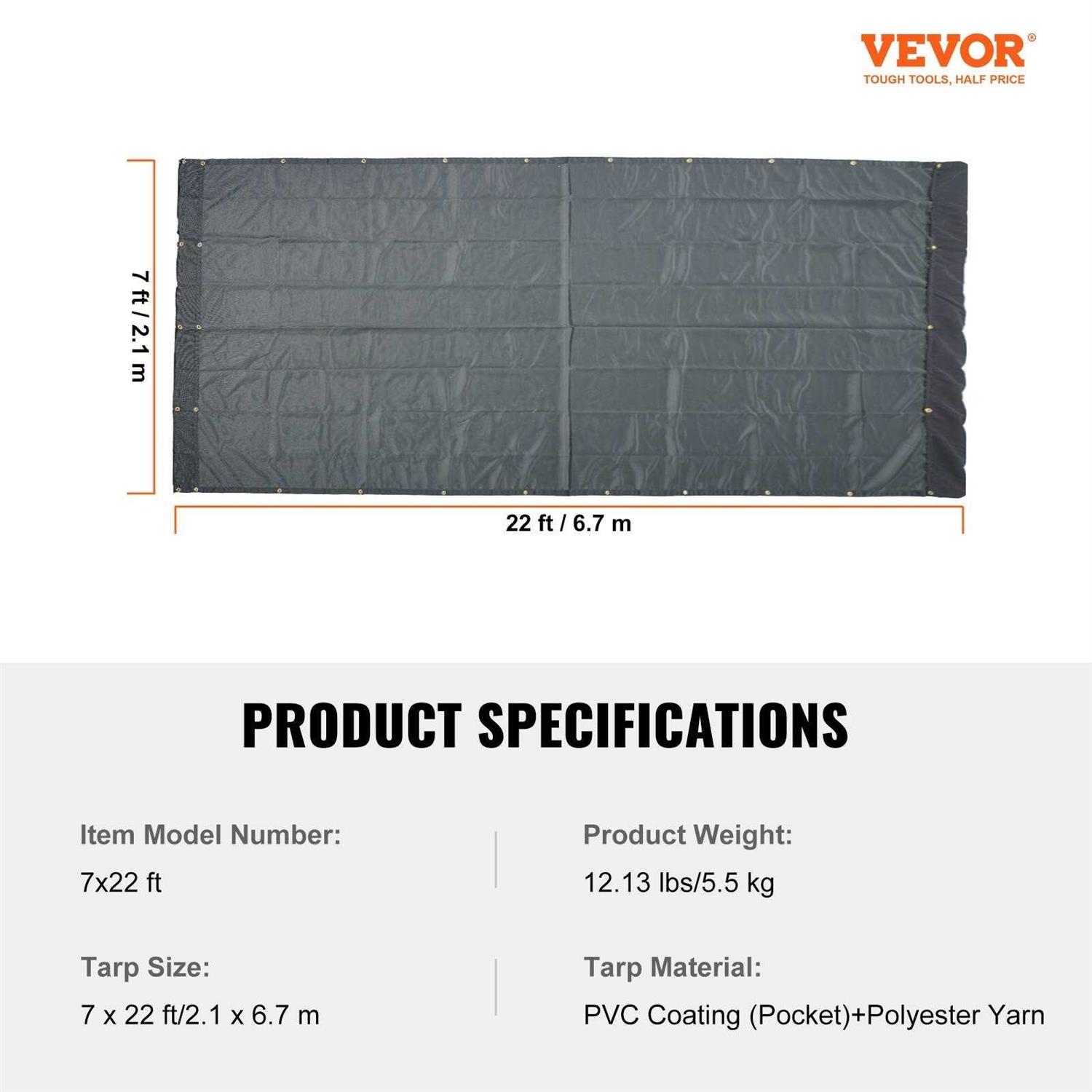 VEVOR Dump Truck Mesh Tarp PVC Coated Black Heavy Duty Cover with 5.5 18oz Double Pocket - Image 3