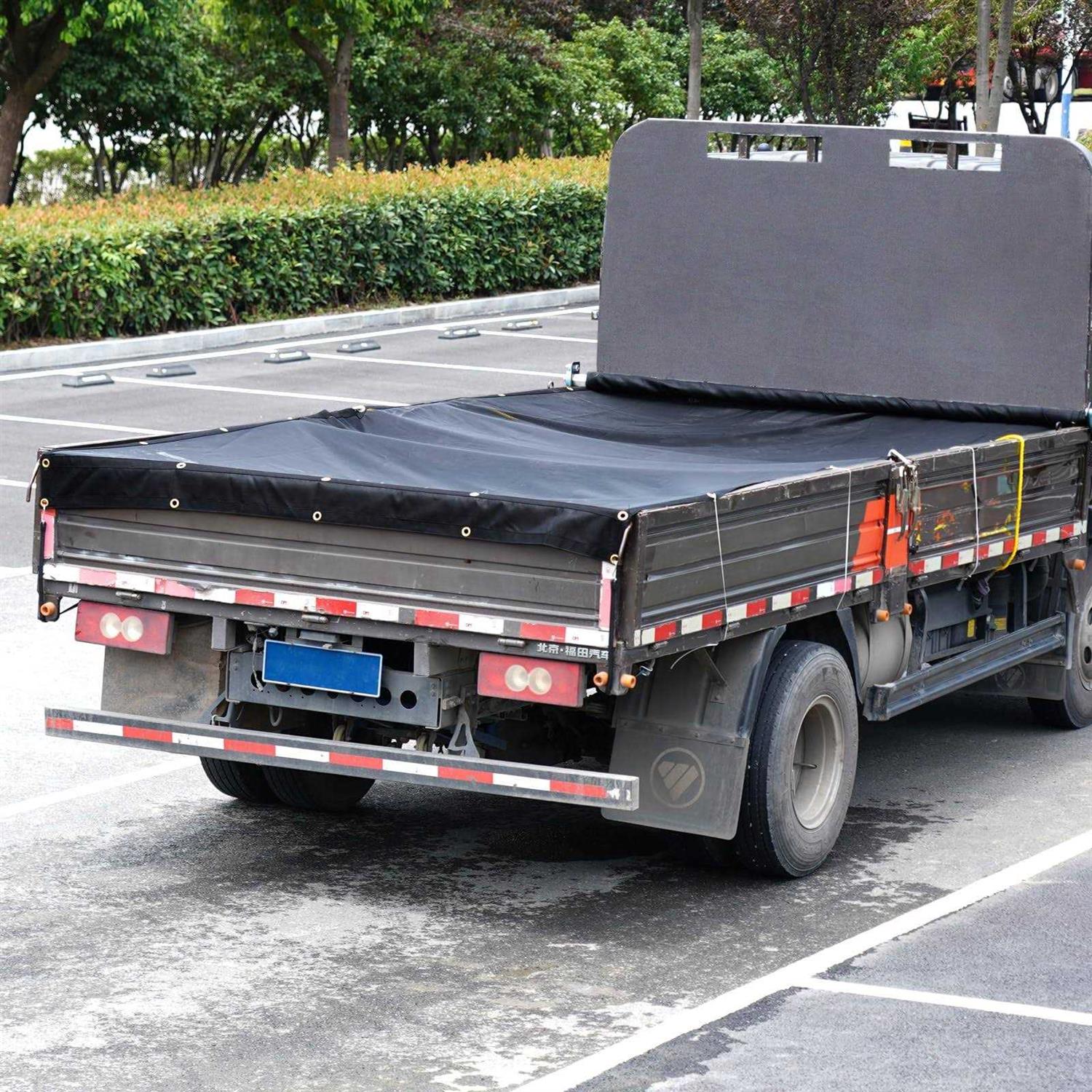 VEVOR Dump Truck Mesh Tarp PVC Coated Black Heavy Duty Cover with 5.5 18oz Double Pocket - Image 4
