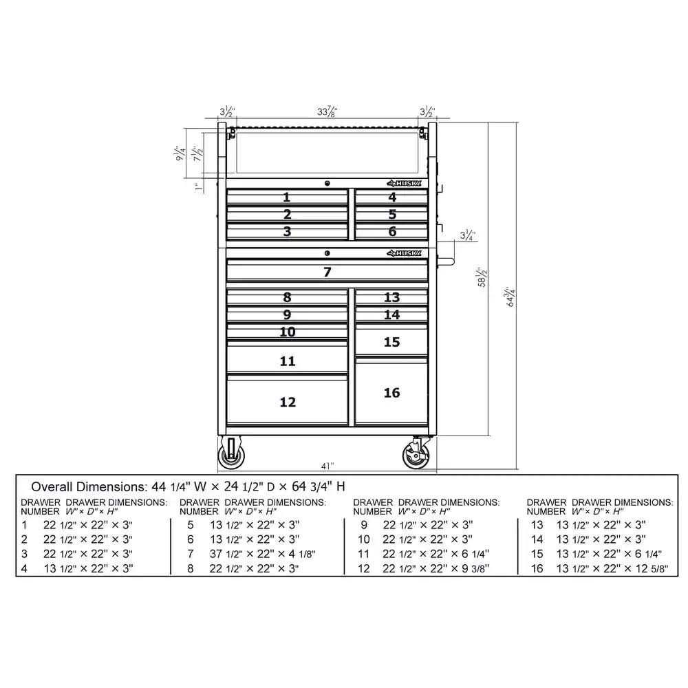 Husky 41 in. W x 24.5 in D Standard Duty 16-Drawer Combination Rolling Tool Chest and Top Tool Cabinet Set in Gloss Black - Image 2