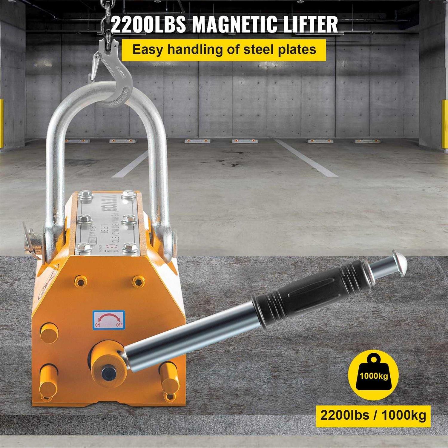 VEVOR Top 1000kg Steel Lifting Magnet Heavy Duty 2200lb Magnetic Lifter Hoist Crane - Image 4