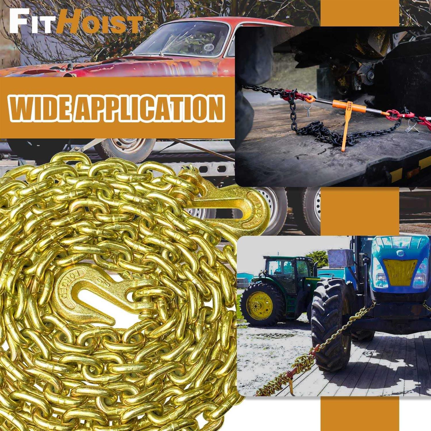 FITHOIST G80 Transport Binder Chain Tow Chain with Clevis Grab Hooks - Image 3