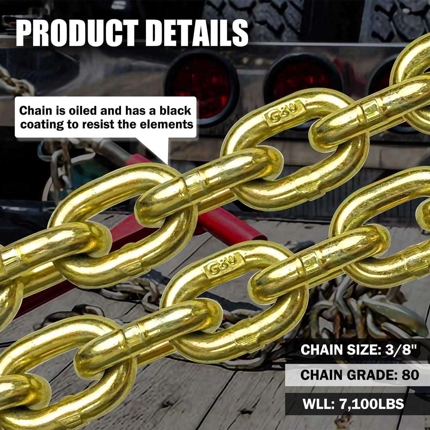 FITHOIST G80 Transport Binder Chain Tow Chain with Clevis Grab Hooks - Image 5