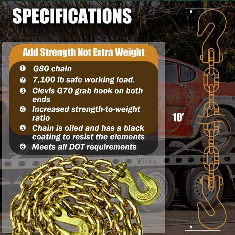 FITHOIST G80 Transport Binder Chain Tow Chain with Clevis Grab Hooks - Image 5