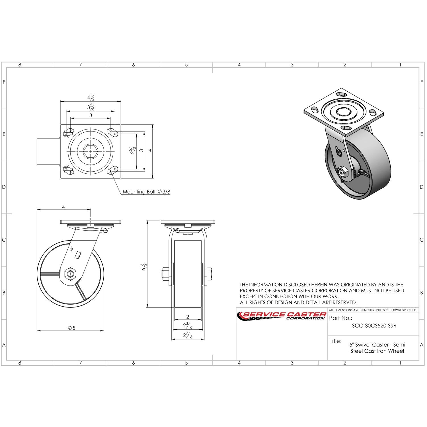 Service Caster Semi Steel Wheel Swivel Caster w - Image 4