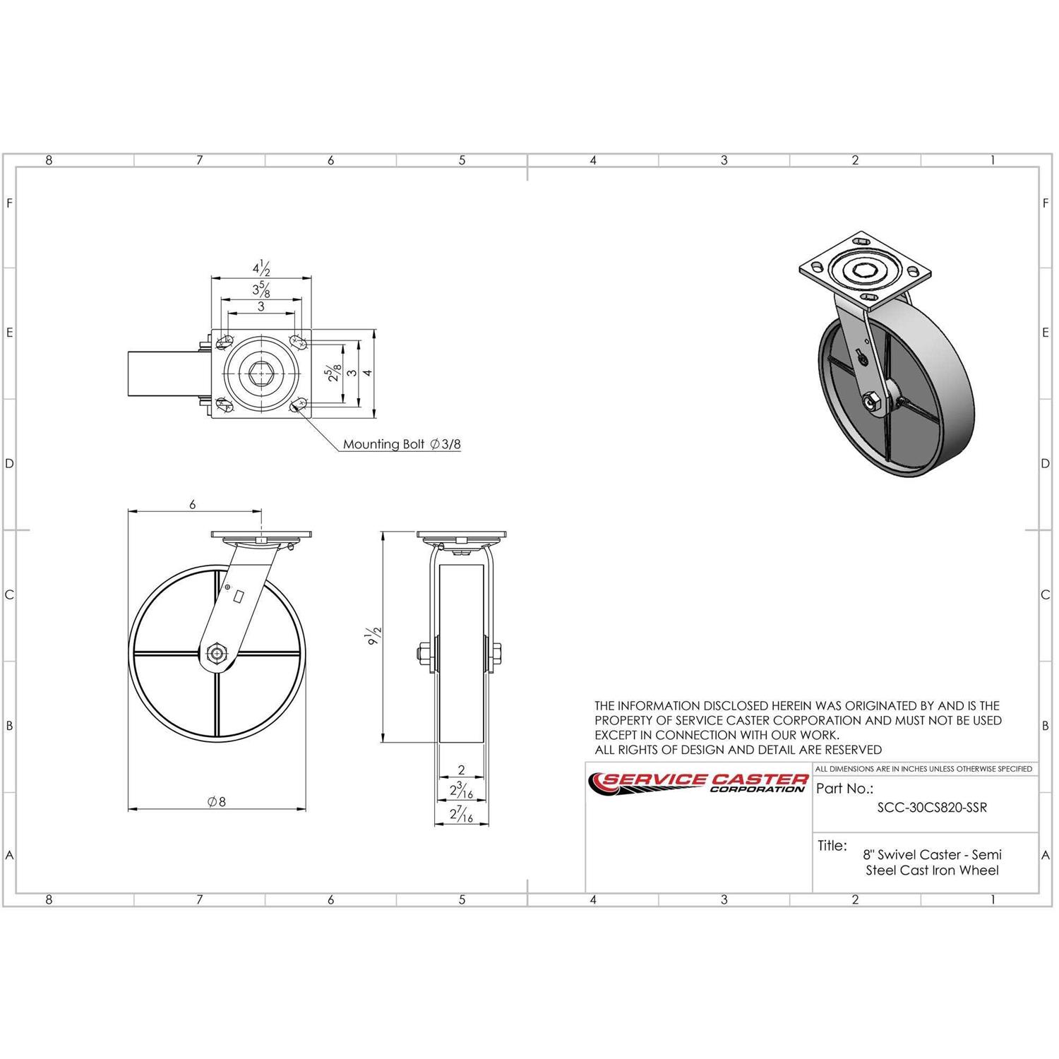 Service Caster Semi Steel Wheel Swivel Caster w - Image 3