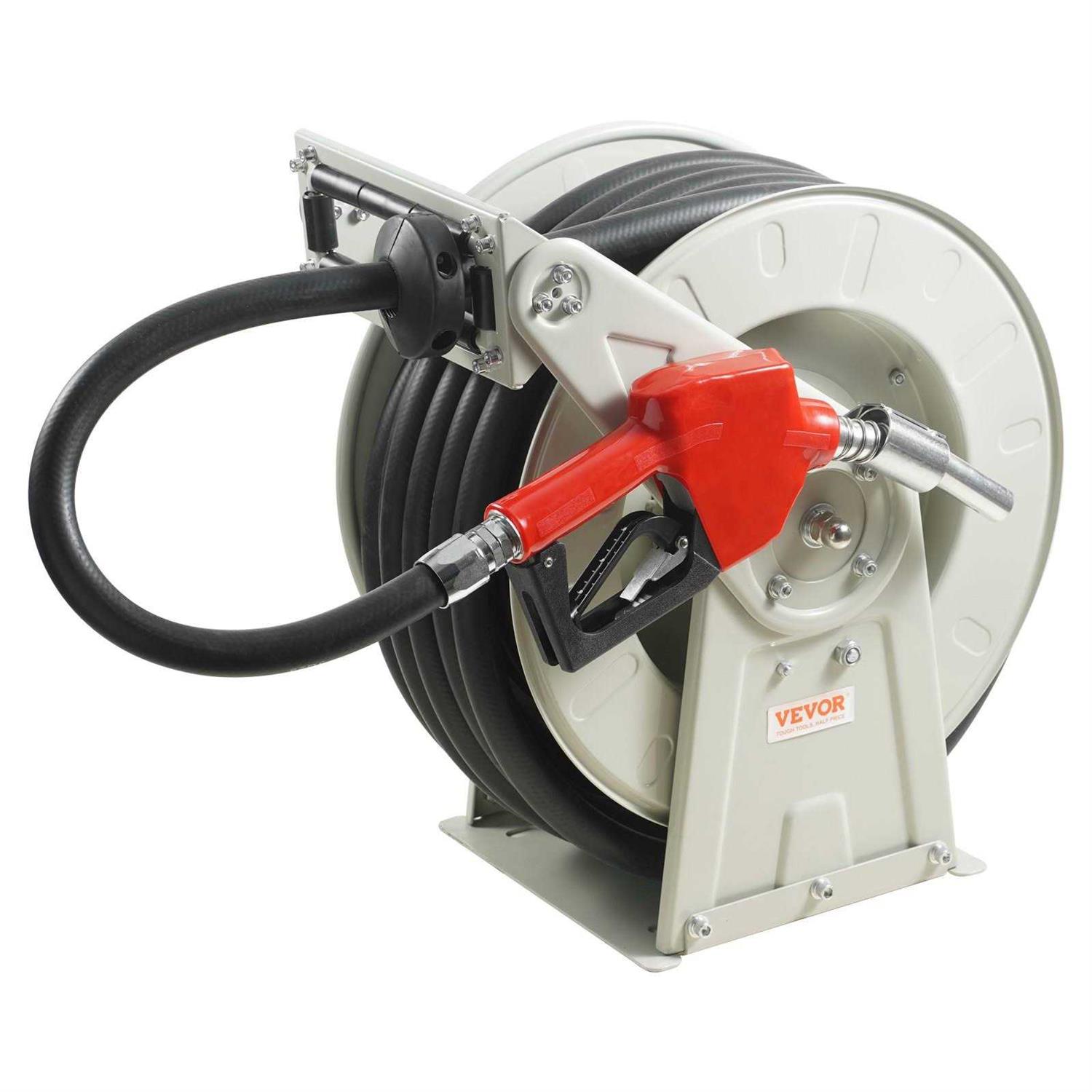 VEVOR Fuel Hose Reel 1 x 50' Extra Long Retractable Diesel Hose Reel Heavy-Duty Carbon Steel Construction with Automatic Fuel Nozzle Nbr Rubber - Image 3