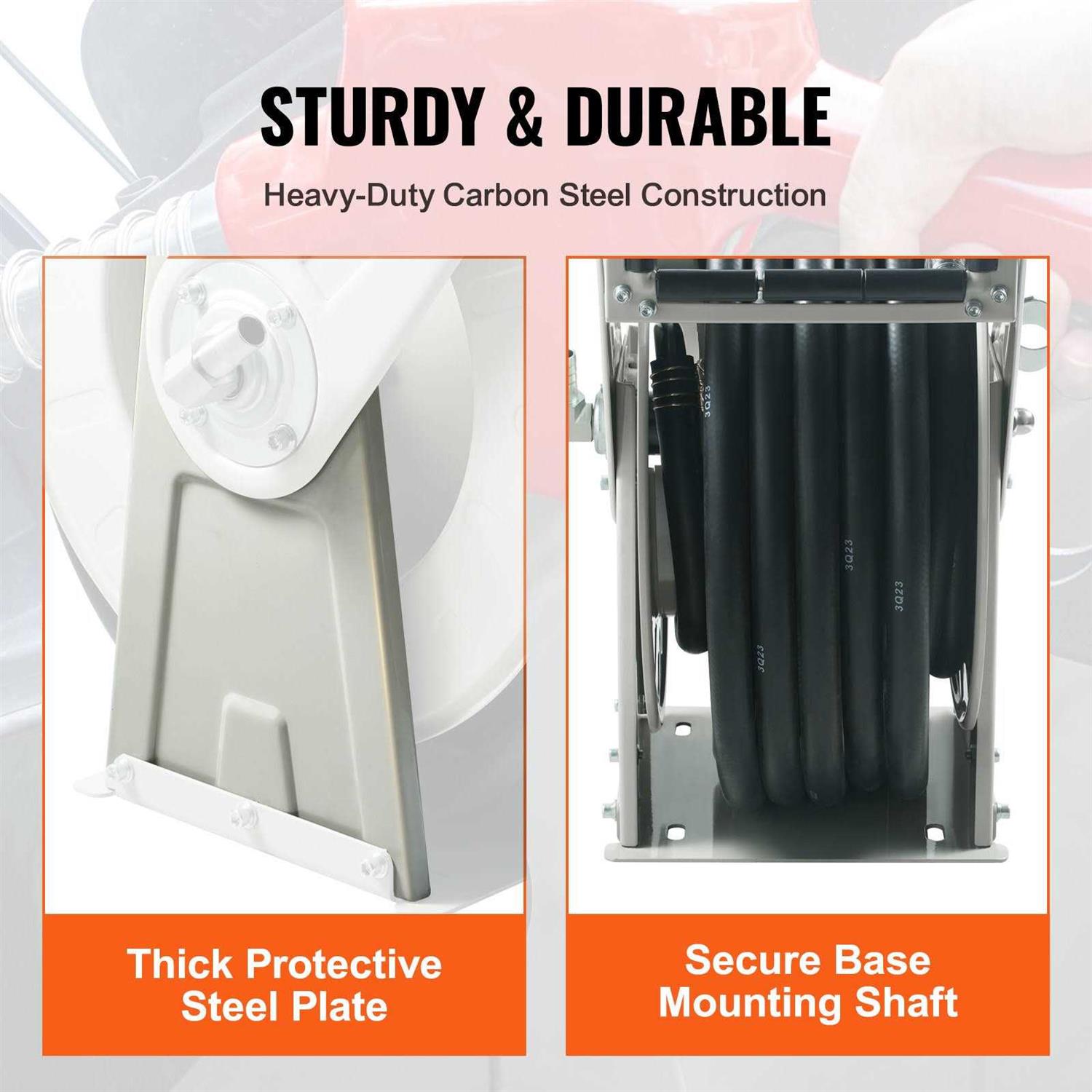 VEVOR Fuel Hose Reel 1 x 50' Extra Long Retractable Diesel Hose Reel Heavy-Duty Carbon Steel Construction with Automatic Fuel Nozzle Nbr Rubber - Image 4
