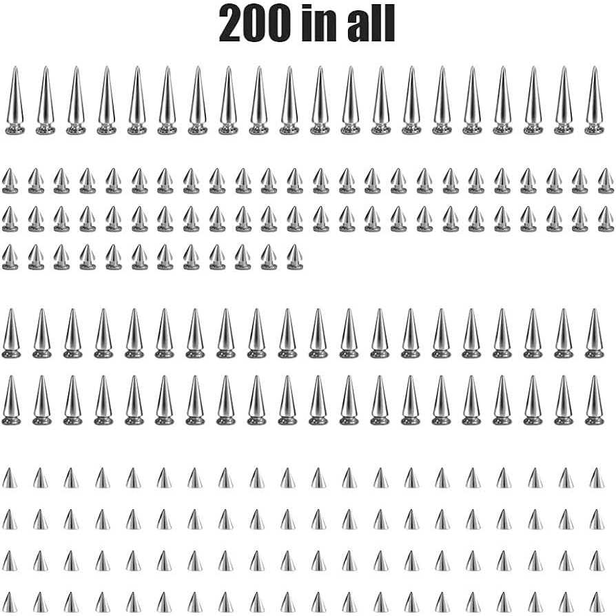 PARAOR 200 Sets Silver Cone Spikes Multiple Sizes Screw Back Studs Punk Rock Bullet Rivets for DIY Clothing Leather Craft - Image 4
