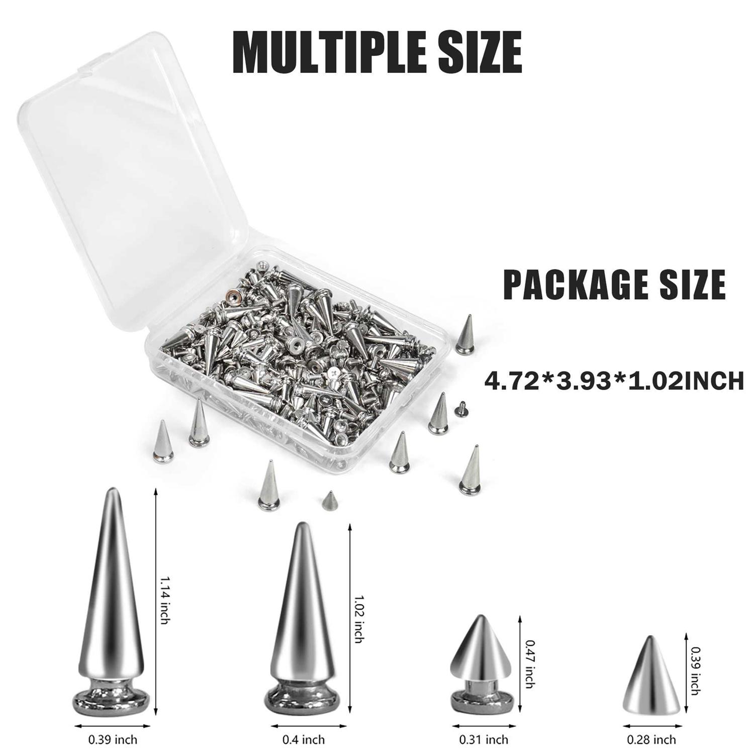 PARAOR 200 Sets Silver Cone Spikes Multiple Sizes Screw Back Studs Punk Rock Bullet Rivets for DIY Clothing Leather Craft - Image 5