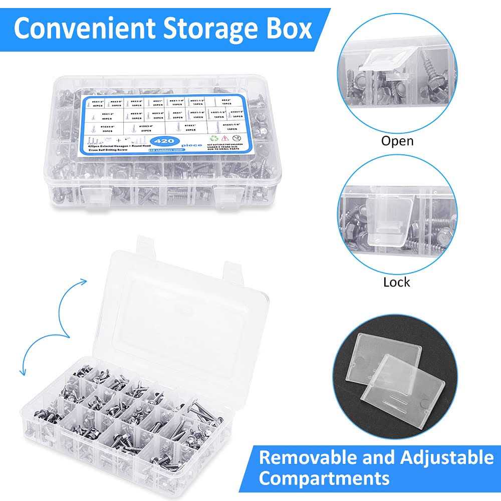 CGBOOM Self Drilling Screws 420pcs Self Tapping Screws for Metal 410 Stainless Steel Sheet Metal Screws #8#10 - Image 5