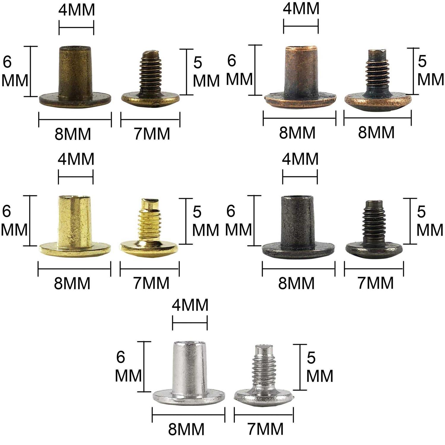 WORDS BURST 150 Sets Round Flat Head Chicago Screws Buttons Metal Studs Rivets Screwback Spots Metal Nail Rivet Studs for Leather Crafting 5/16 Inch - Image 3
