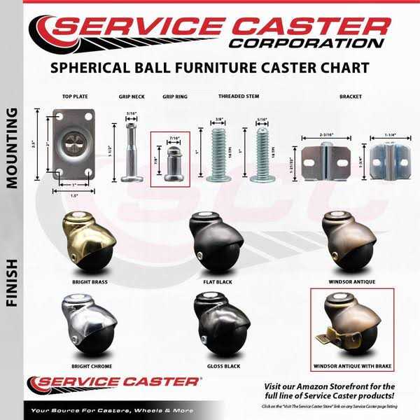 Service Caster Brass Hooded 2 Inch Swivel Ball Casters - Image 3