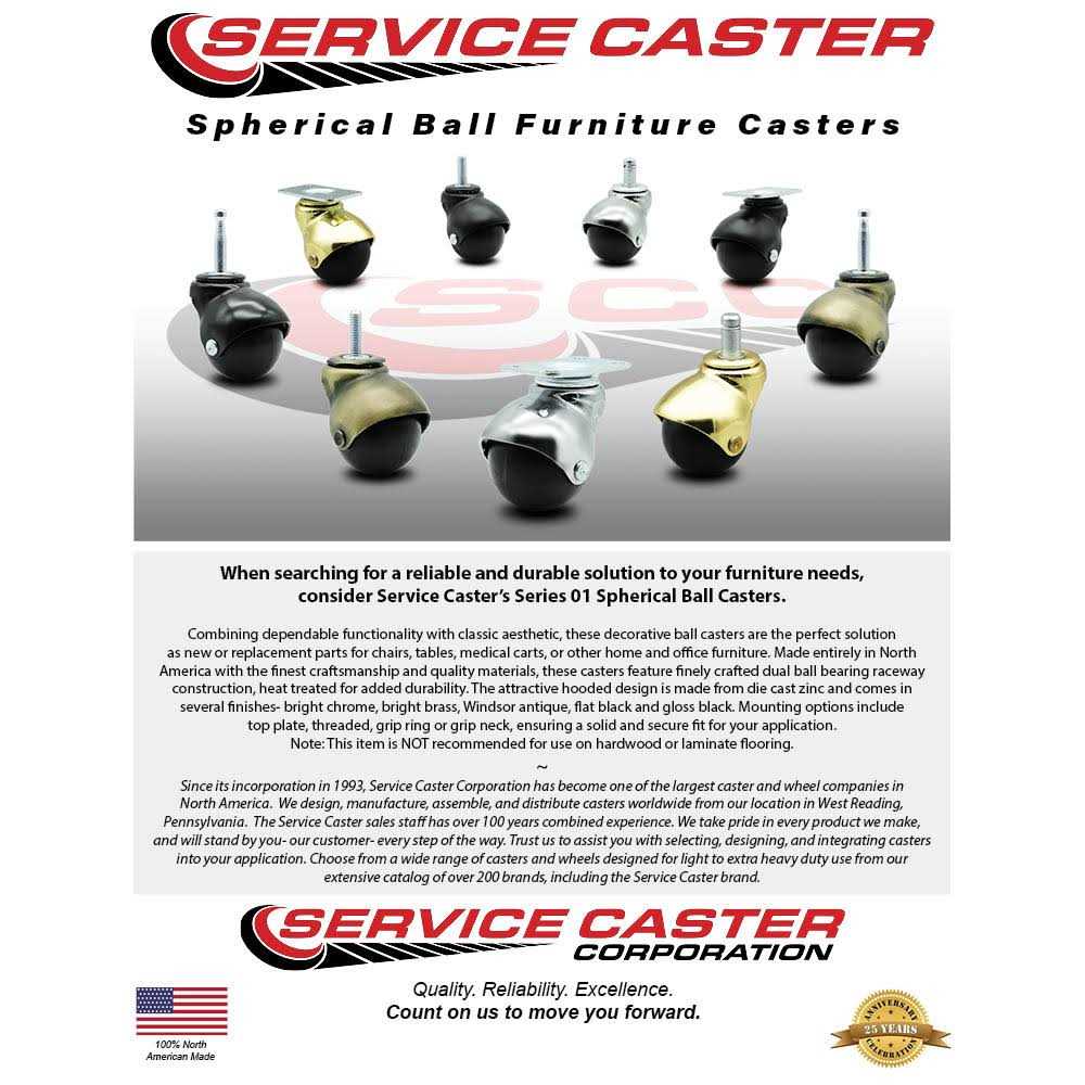 Service Caster Brass Hooded 2 Inch Swivel Ball Casters - Image 5