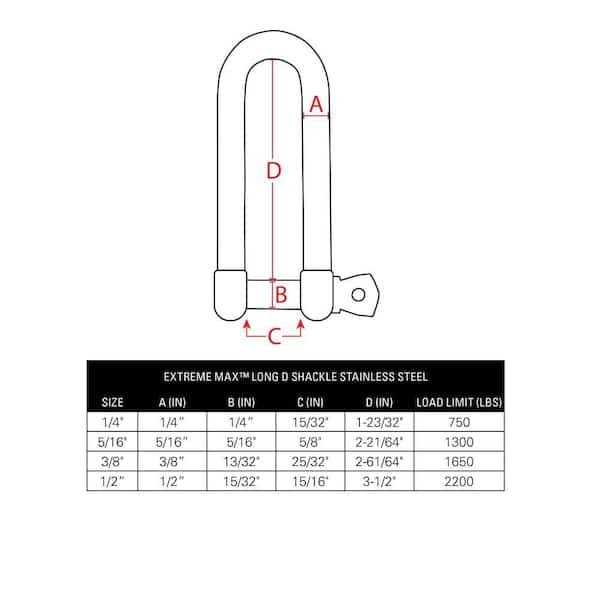 Extreme Max 3006.8231 BoatTector Stainless Steel Wide D Shackle - Image 4