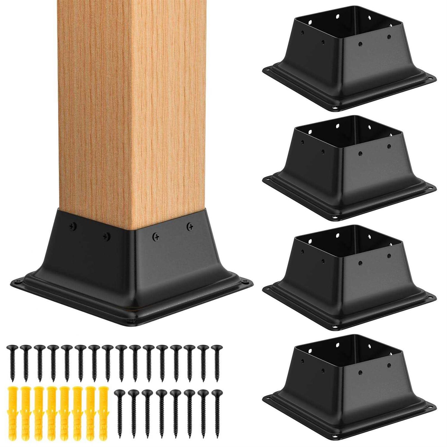 FMhotu 4x4 Post Base 5Pcs Internal 3.5x3.5 Heavy Duty Powder-Coated Steel Post Bracket Fit for Standard Wood Post Anchor - Image 3