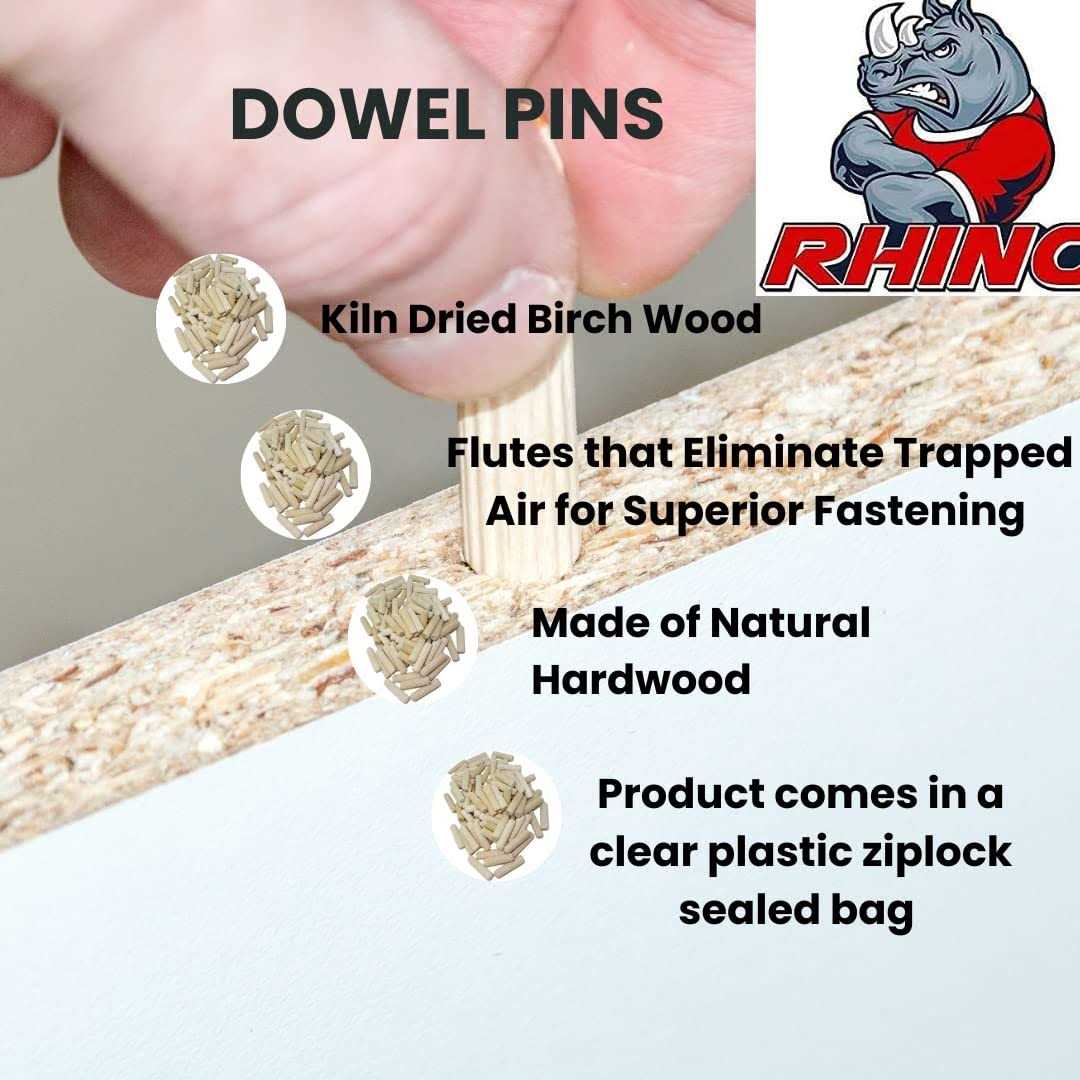 Rhino Wood Industries 100 Pack Wooden Dowel Pins Wood Kiln Dried Fluted and Beveled - Image 5