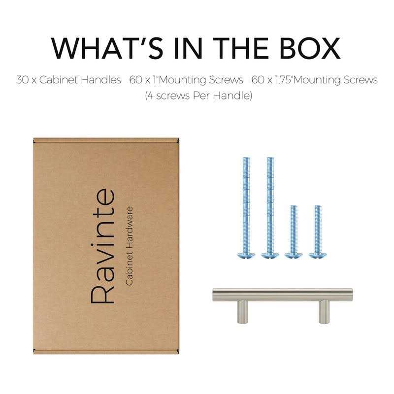 Ravinte 30 Pack 5 Cabinet Pulls Brushed Nickel Stainless Steel Kitchen Drawer Pulls Cabinet Handles 3' Hole Center - Image 4