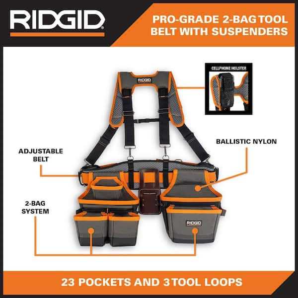 Ridgid 29 in. 23 Pocket Professional Grade 2-Bag Suspension Rig Work Tool Belt with Suspenders - Image 4