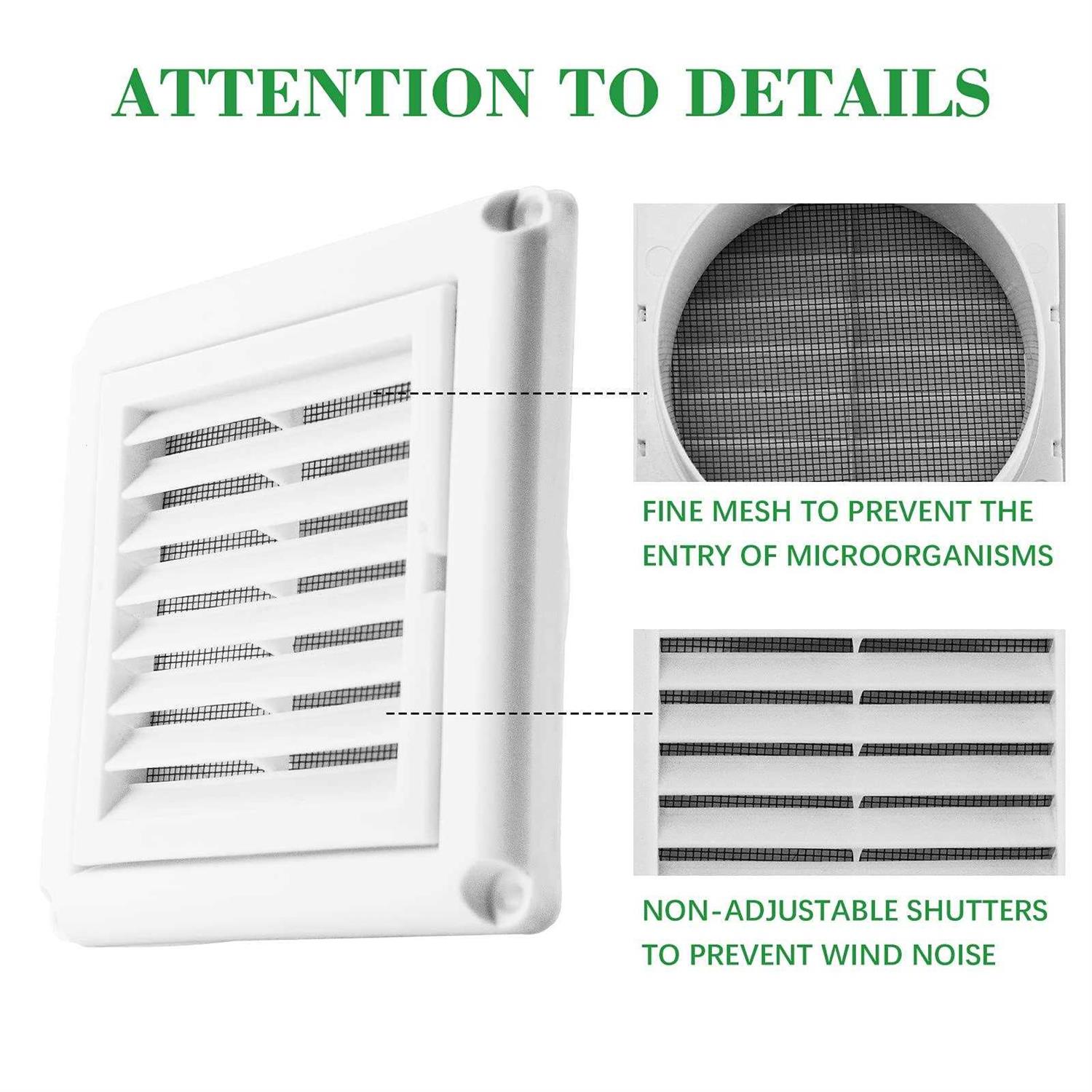 Funmit 4 Louvered Vent Cover Stops Birds Nesting for Outside Dryer Exhaust Air Vent Cover with 4 Screws for Easy Installation - Image 5