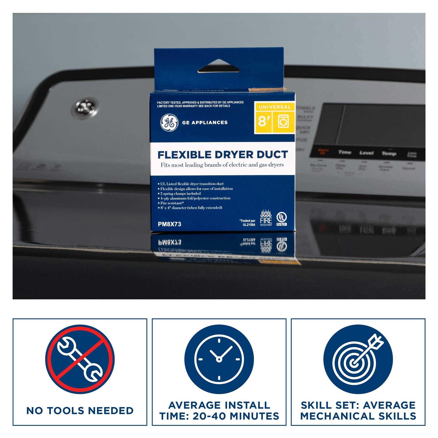 GE PM8X73 8' Flexible Foil Dryer Transition Duct with Clamps - Image 3