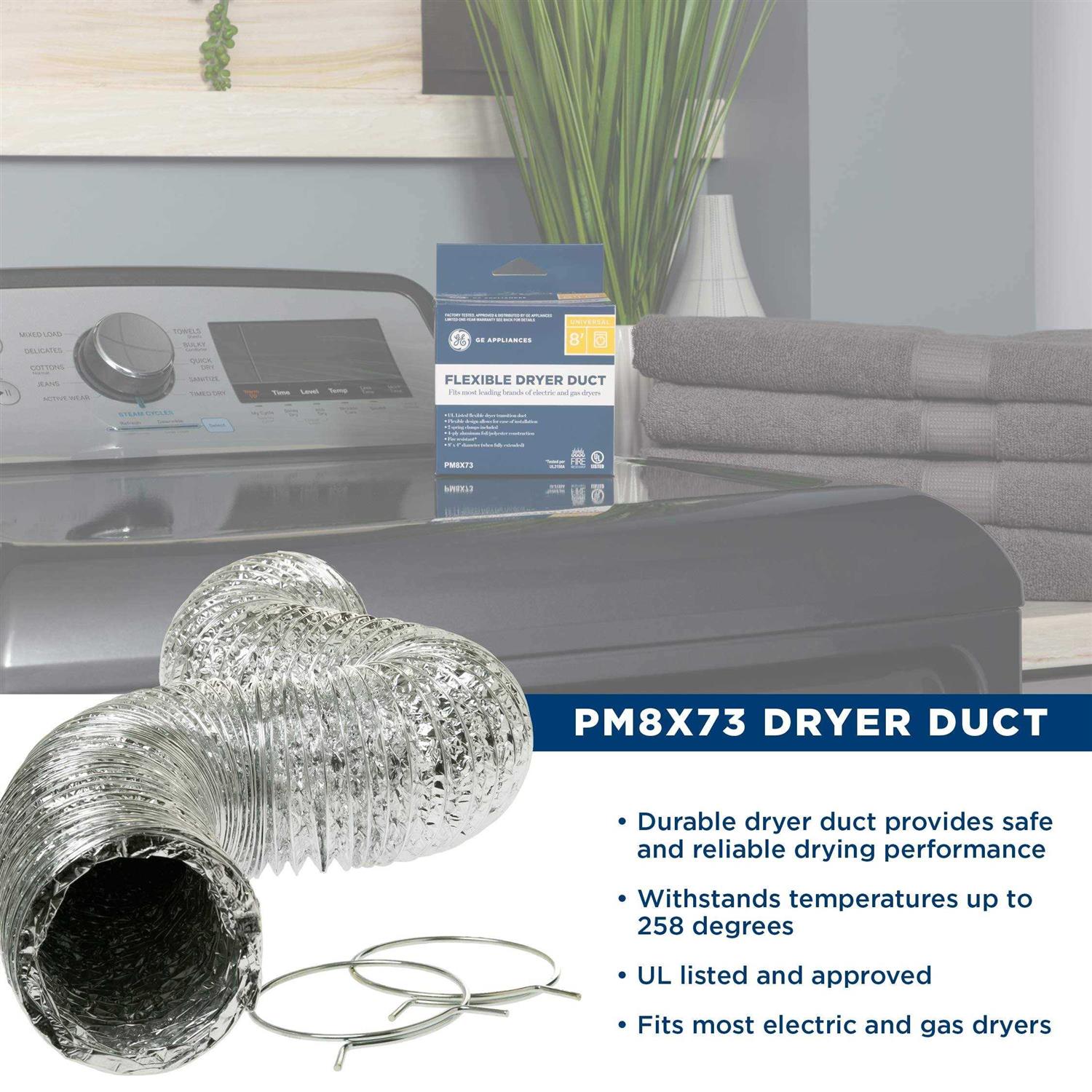 GE PM8X73 8' Flexible Foil Dryer Transition Duct with Clamps - Image 5