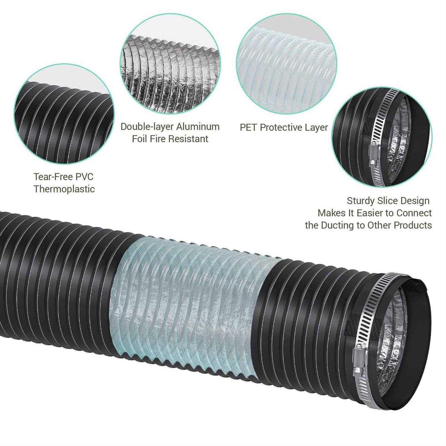 Drasum Dryer Vent Hose 4 Inch Easy-to-Install Duct with 2 Clamps – 4 Layer PVC and Aluminum Flexible Duct - Image 5