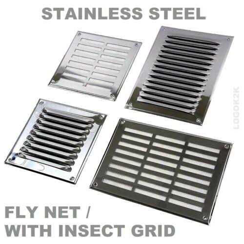 FGBB Stainless Steel Air Vents Louvered Grille Cover Vent Hood Flat Ducting Ventilation Air Vent Wall Air Outlet with Fly Screen Mesh for House - Image 4