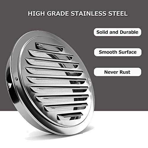 FGBB Stainless Steel Air Vents Louvered Grille Cover Vent Hood Flat Ducting Ventilation Air Vent Wall Air Outlet with Fly Screen Mesh for House - Image 5