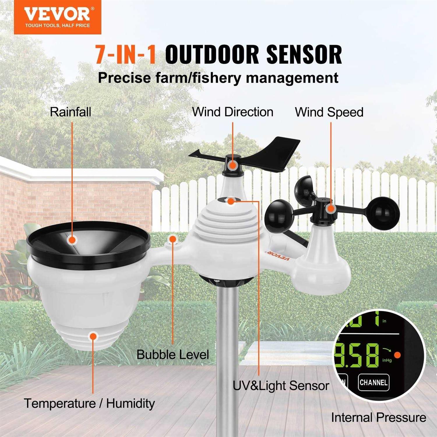 VEVOR 7-in-1 Wireless Weather Station 7.5 Display Home Weather Station Temperature - Image 3