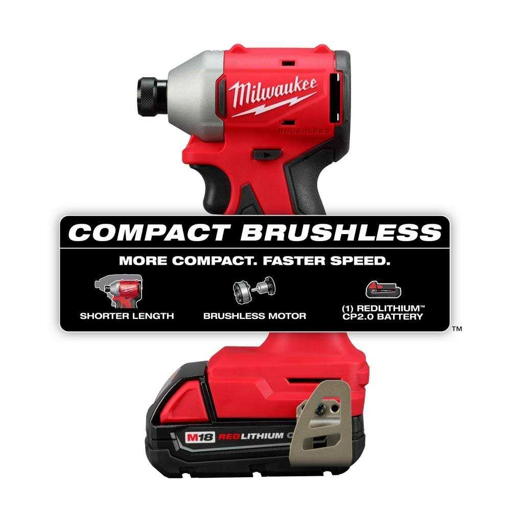 Milwaukee M18 Compact Brushless 1/4 Hex Impact Driver Kit - Image 4