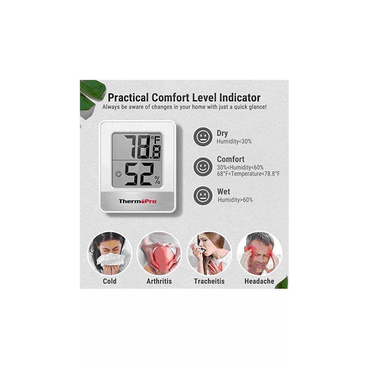 ThermoPro TP49 Digital Hygrometer Indoor Thermometer Humidity Meter Mini Hygrometer Thermometer with Temperature and Humidity Monitor Room - Image 3