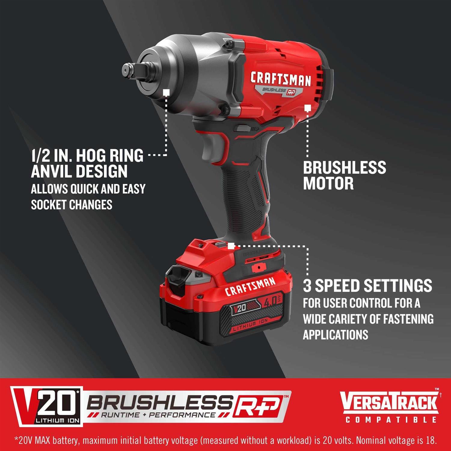 Craftsman 20-volt Max Variable Speed Brushless 1/2-in Drive Cordless Impact Wrench - Image 5