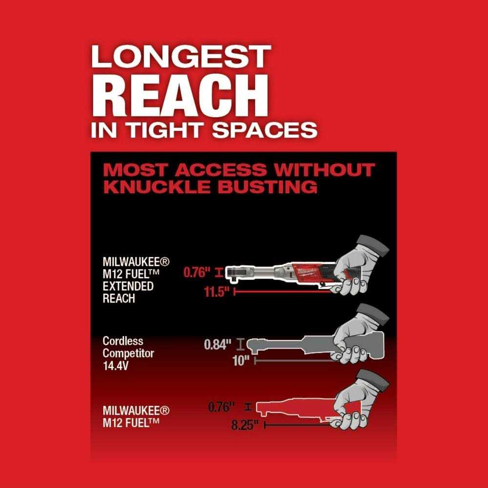 Milwaukee M12 FUEL 3/8 Extended Reach Ratchet 2560-20 - Image 2