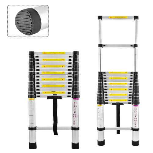Telescoping Ladder SocTone Aluminum Lightweight Extension Ladder with 2 Triangle Stabilizers - Image 4