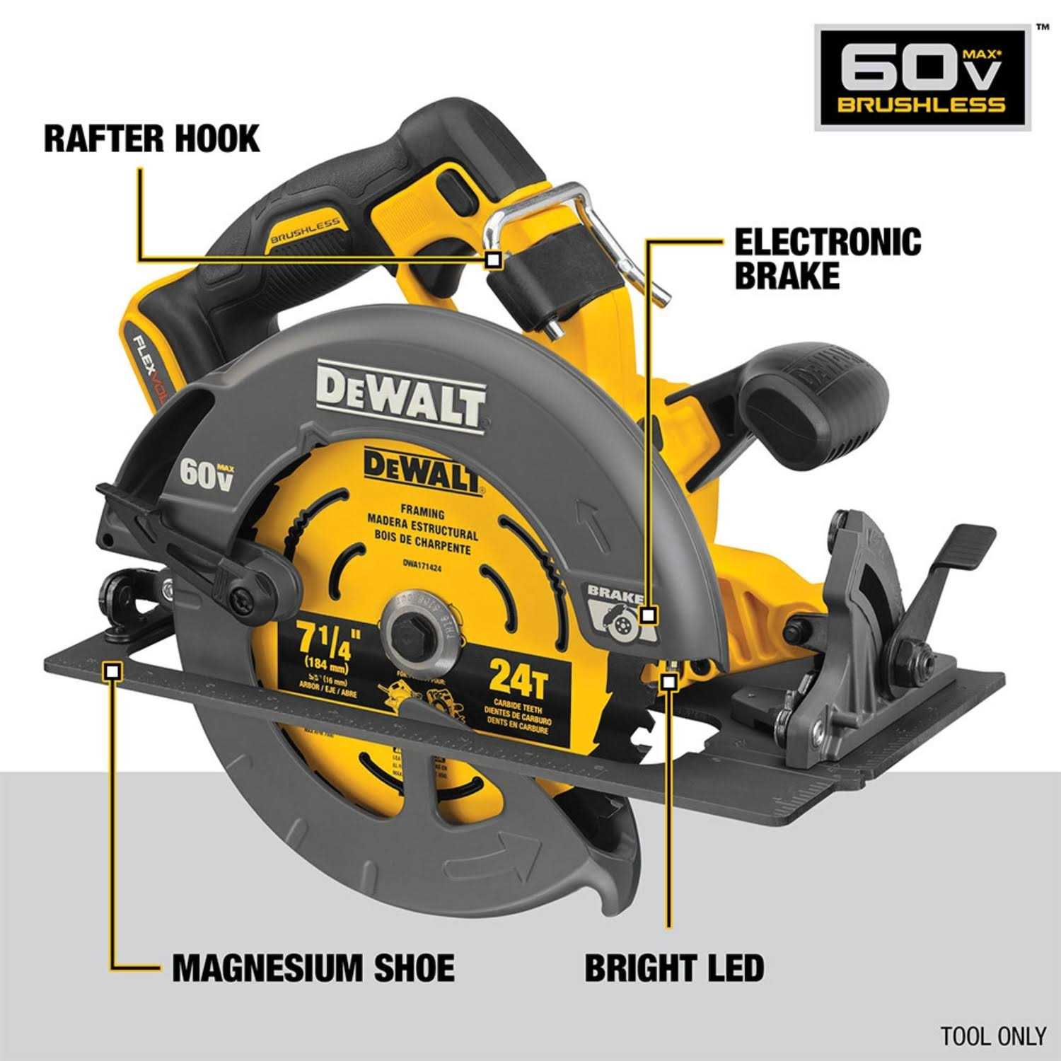Dewalt DCS578X1 FLEXVOLT 60V MAX Brushless 7-1/4 Cordless Circular Saw with Brake Kit - Image 2
