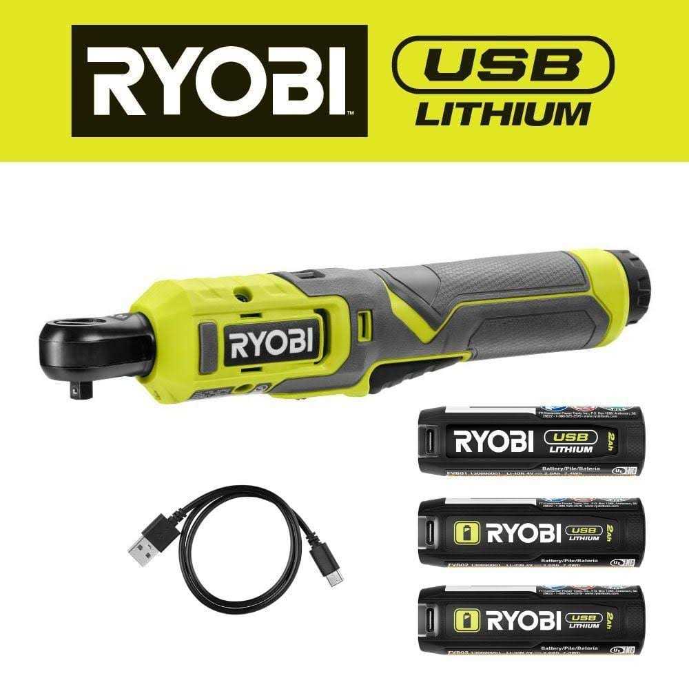 RYOBI USB Lithium 3/8 in. Ratchet Kit with 2.0 Ah Battery and USB Charging Cable