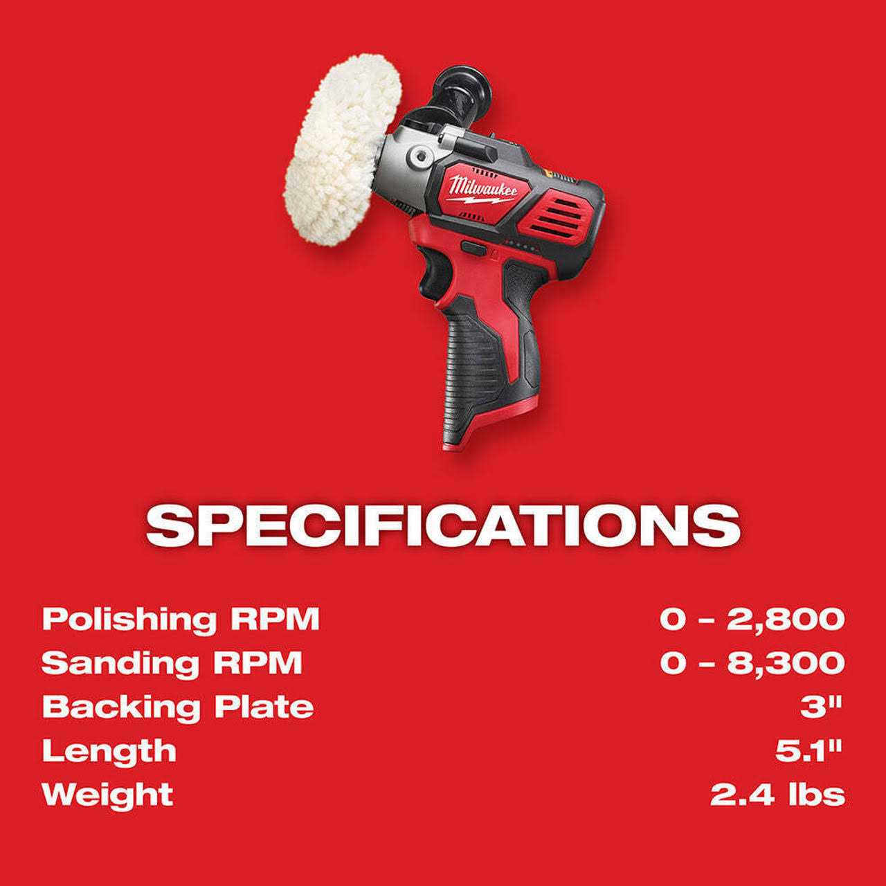 2438-20 Milwaukee M12 Variable Speed Polisher/Sander - Image 3