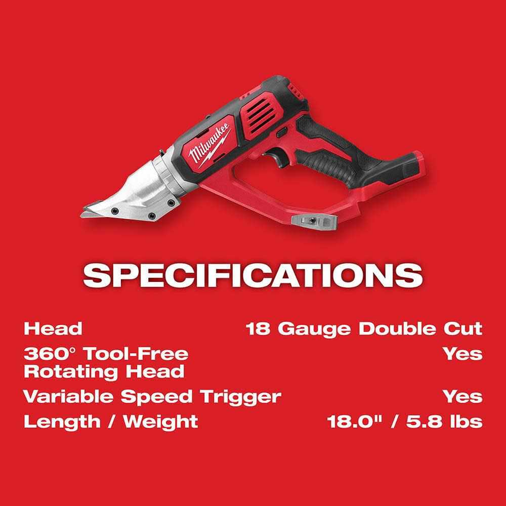 2635-20 Milwaukee M18 Cordless 18 Gauge Double Cut Shear - Image 3