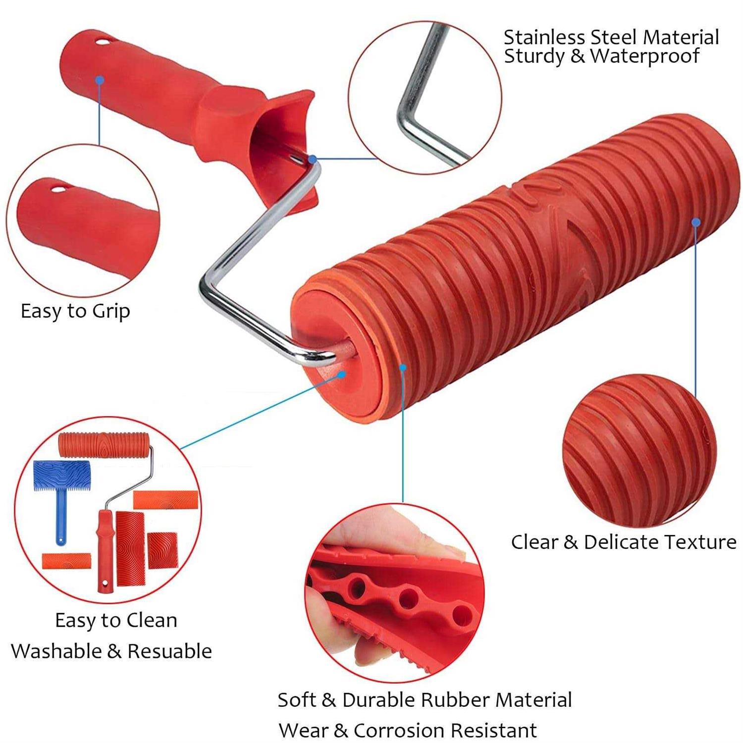 XDONEF Wood Graining Tool Set 6pcs 7 Fake Wood Grain Roller Painting Tool with Handle DIY Rubber Graining Tool Paint Look Like Wood for Wall Room Art - Image 5