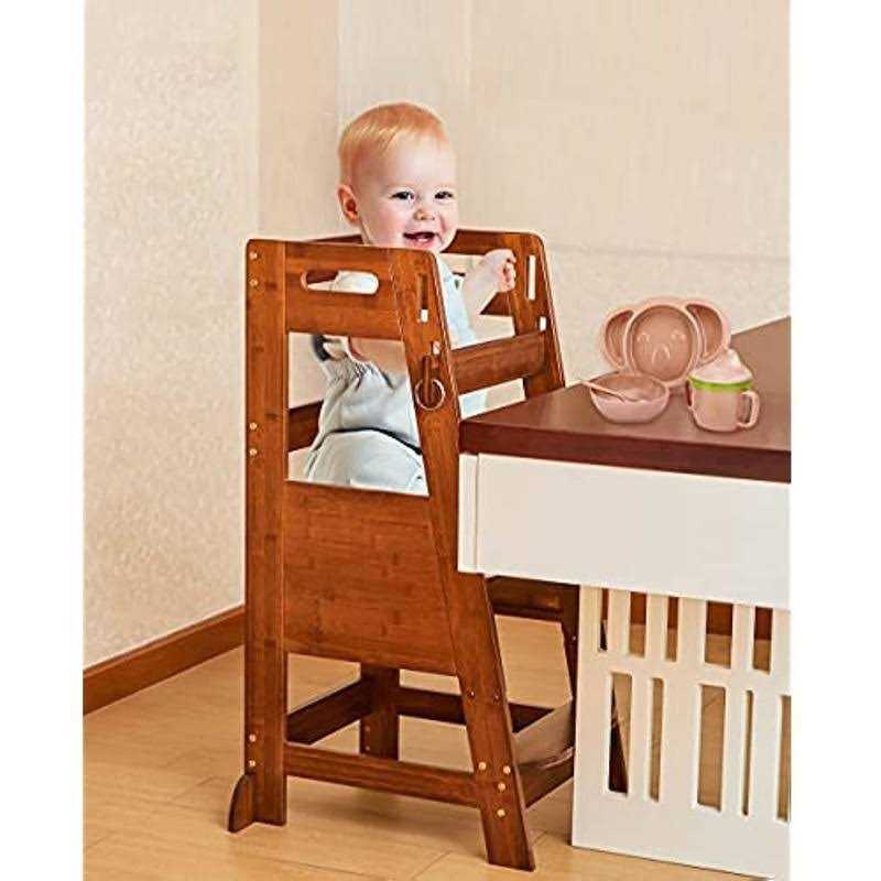 TOETOL Bamboo Toddler Kitchen Step Stool Helper Standing Tower Height Adjustable - Image 4