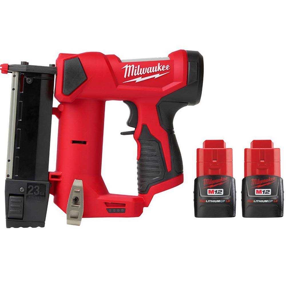 Milwaukee M12 12-Volt 23-Gauge Lithium-Ion Cordless Pin Nailer with Two M12 12-Volt 1.5 Ah Lithium-Ion Compact Battery Packs