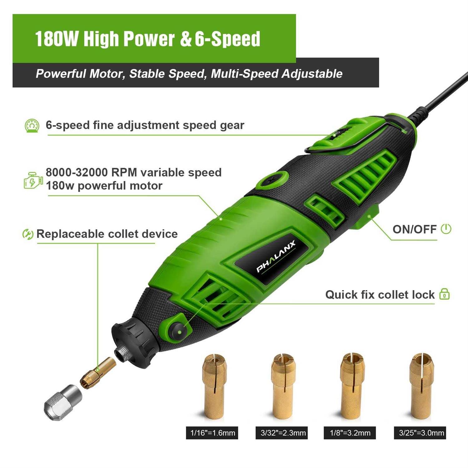 180W Rotary Tool Kit 1.5-Amp Phalanx 6 Variable Speed with Flex Shaft - Image 5