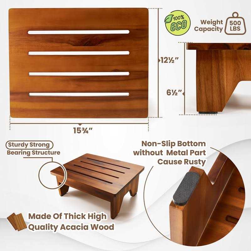 Holana One Step Stool for Adults 6.5 Wooden Step Stools for High Beds - Image 4