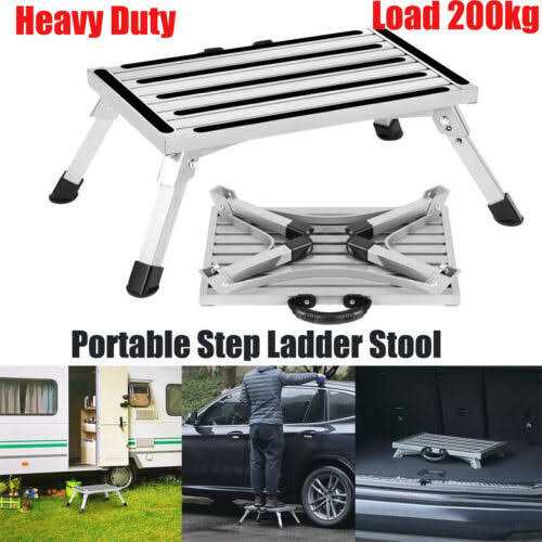 Safety RV Steps, Yagud Height Adjustable Folding Platform Step with 17 X 12 Anti-Slip Surface, Rubber Feet, Handle, Reflective Strips, and T Level - Image 3