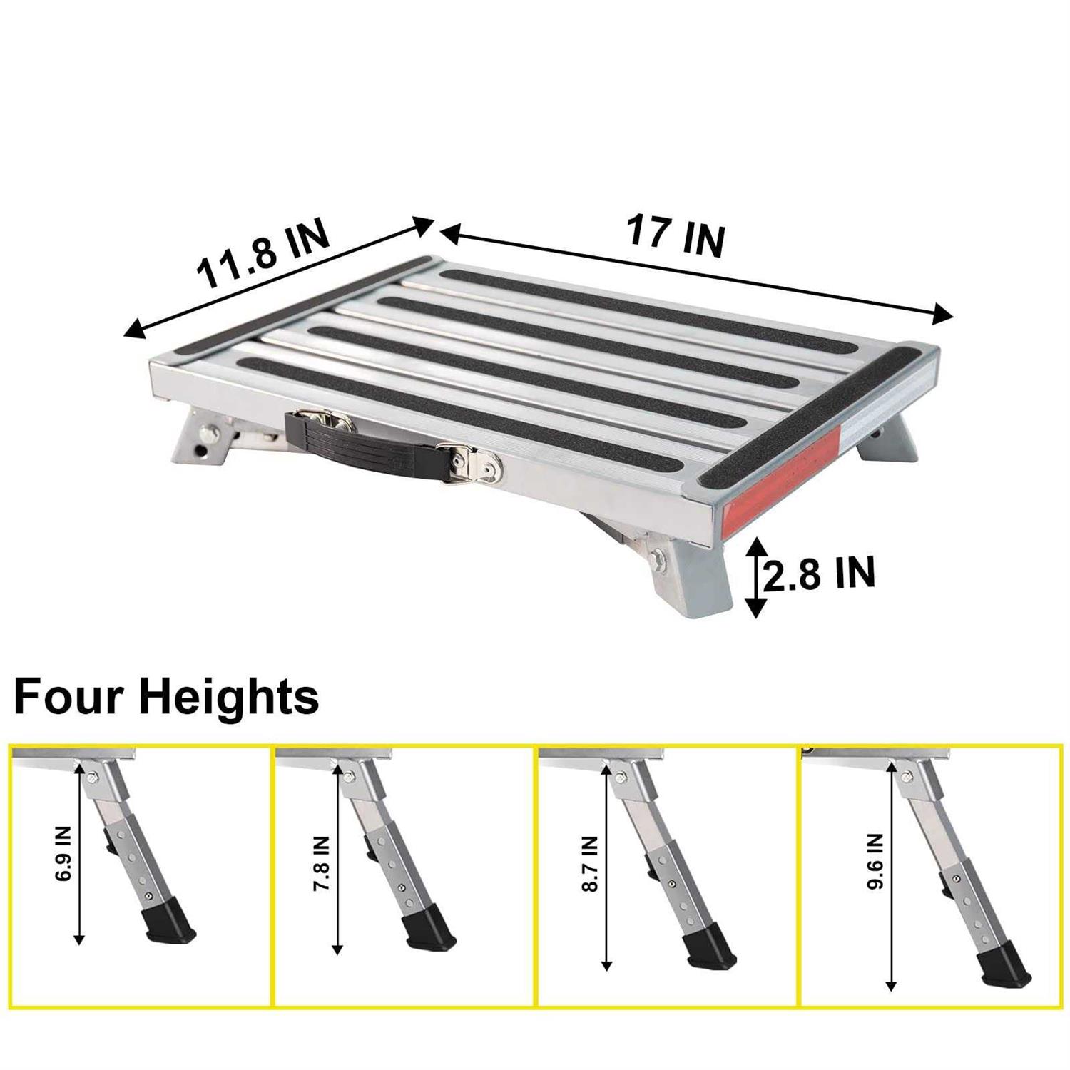 Safety RV Steps, Yagud Height Adjustable Folding Platform Step with 17 X 12 Anti-Slip Surface, Rubber Feet, Handle, Reflective Strips, and T Level - Image 5