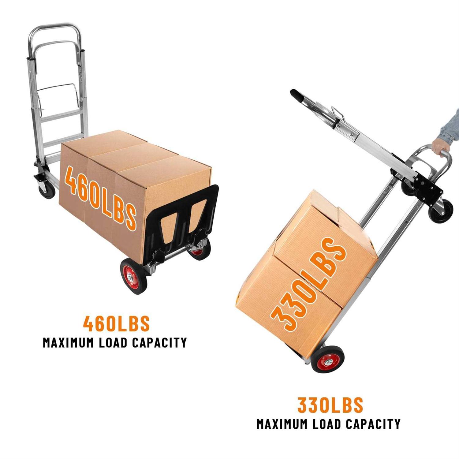 3 in 1 Aluminum Hand Truck Dolly Convertible Heavy Duty 460lbs Capacity Folding Hand Truck with 6'' Rubber Wheels and Telescoping Handles - Image 5
