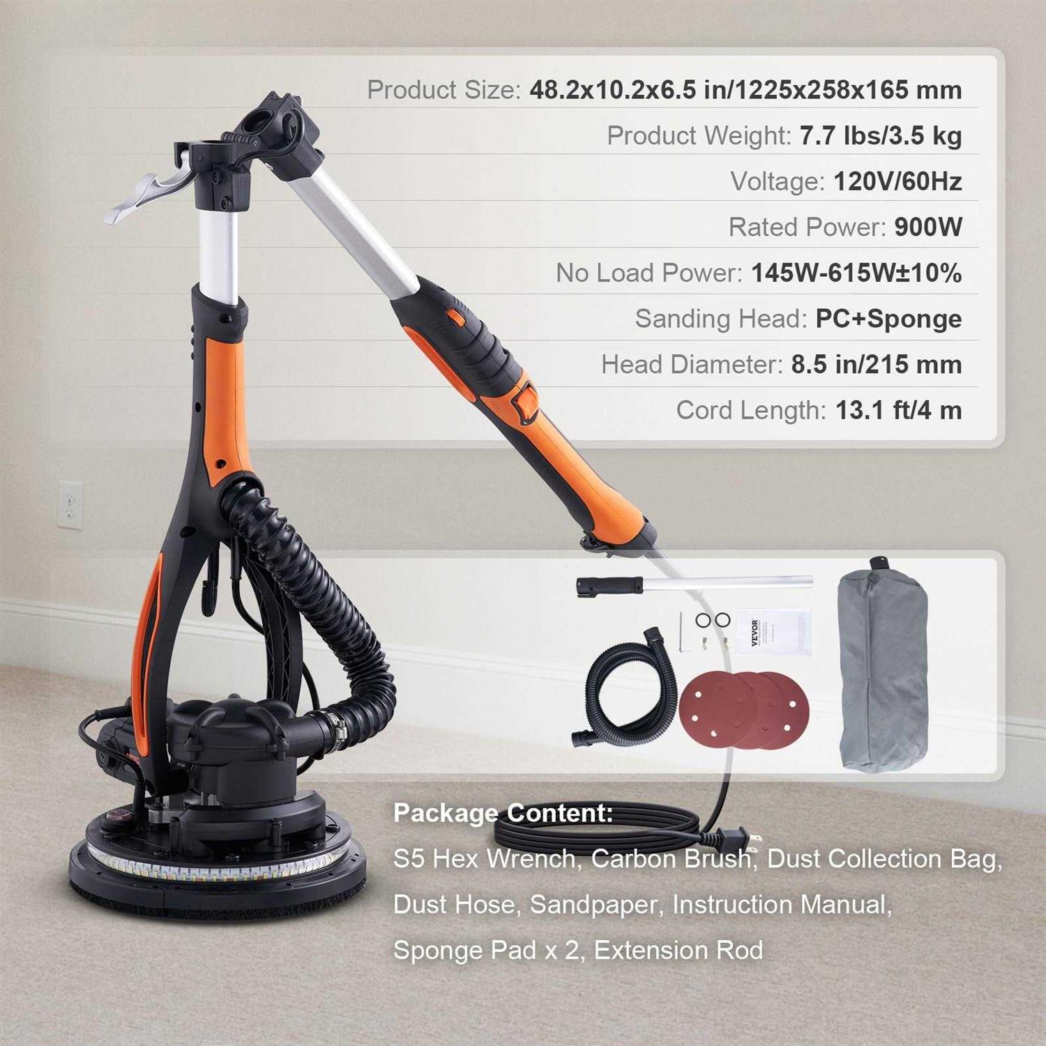 VEVOR Drywall Sander 900W Brush Motor 800-1800rpm Variable Speed & Self-Suction - Image 5